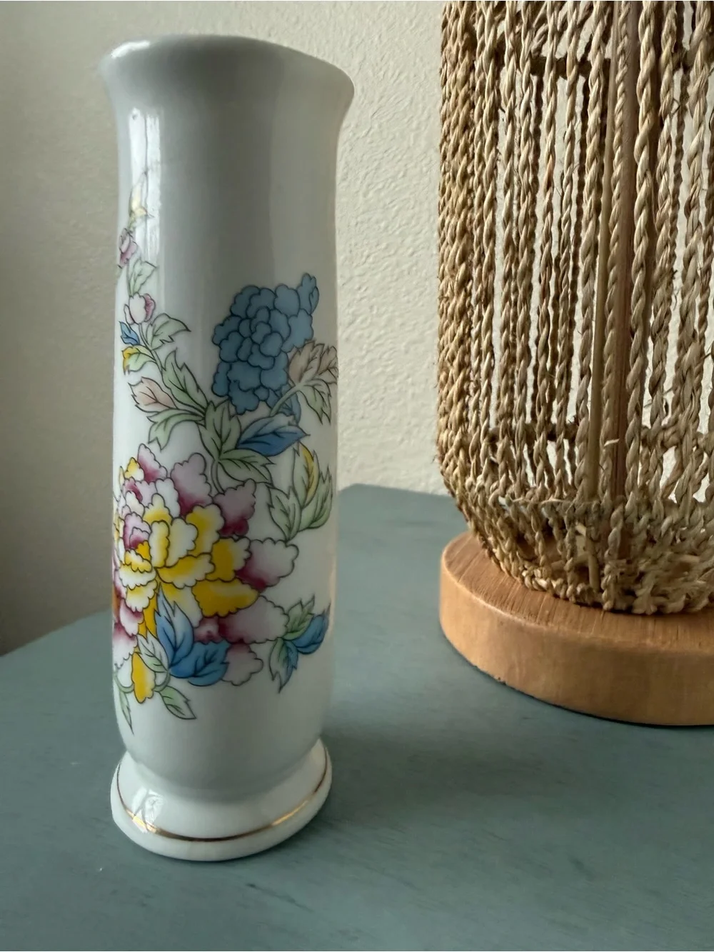 Porcelain Floral Bud Vase in White with Multicolor Flower Accents